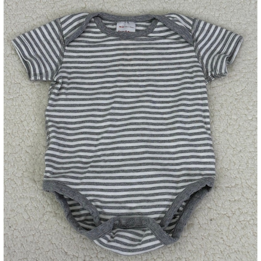 Hanna Andersson Gray White Striped Organic Cotton Bodysuit 70cm US 6-12 Months